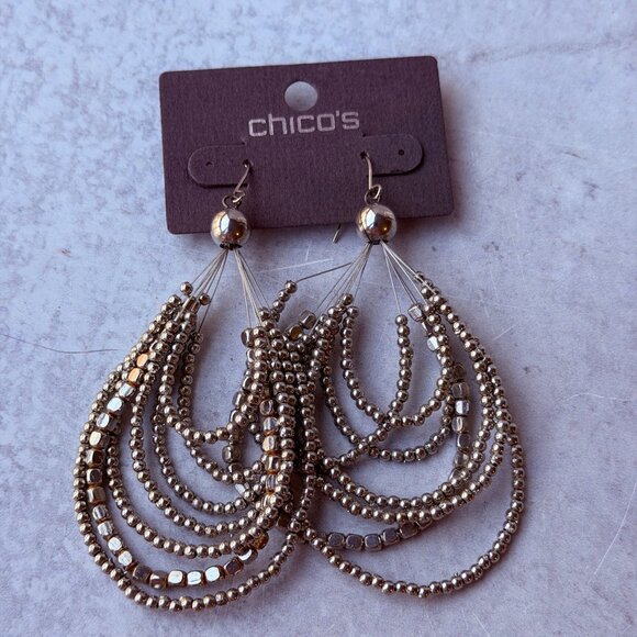 Vintage Y2K Chico’s Silver Multi-Strand Beaded Dangle Statement Earrings NOS - Picture 4 of 4